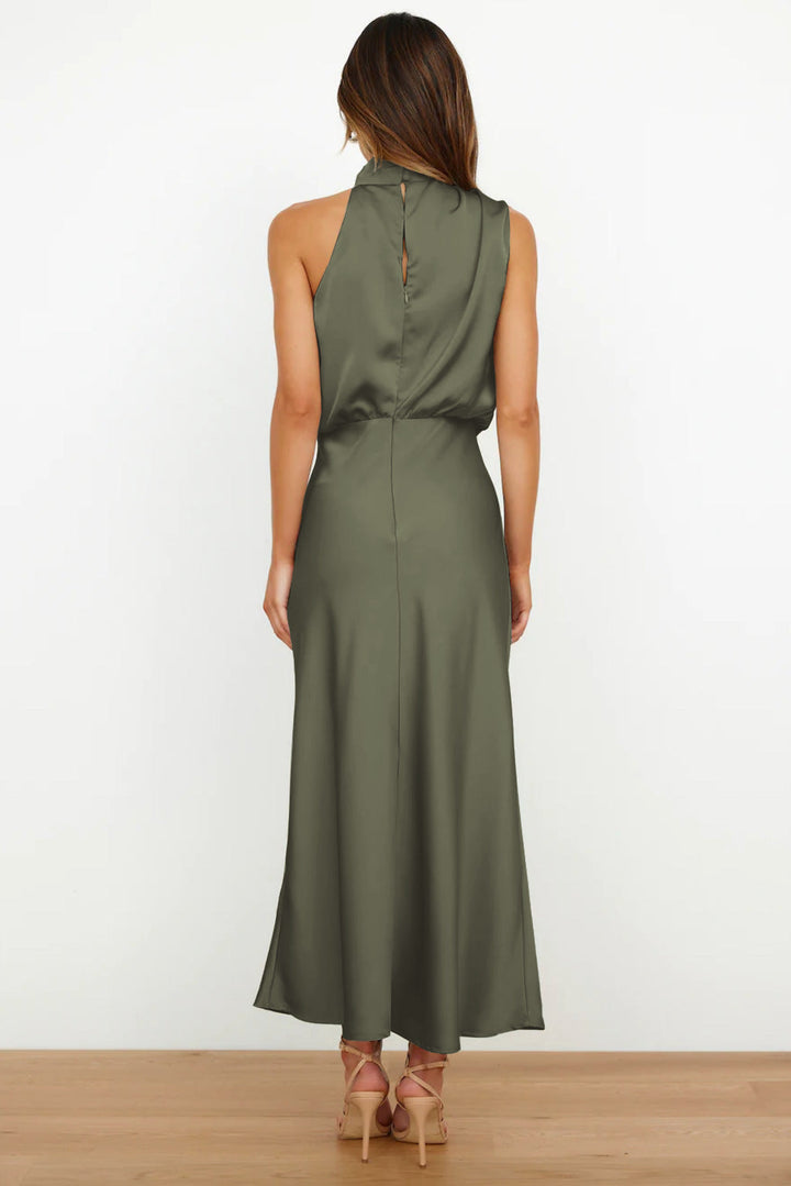 Jocelyn halter neck satin midi dress with draped bodice – image 10