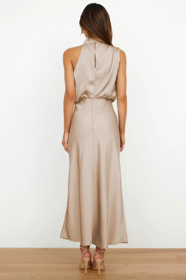 Jocelyn halter neck satin midi dress with draped bodice – image 5